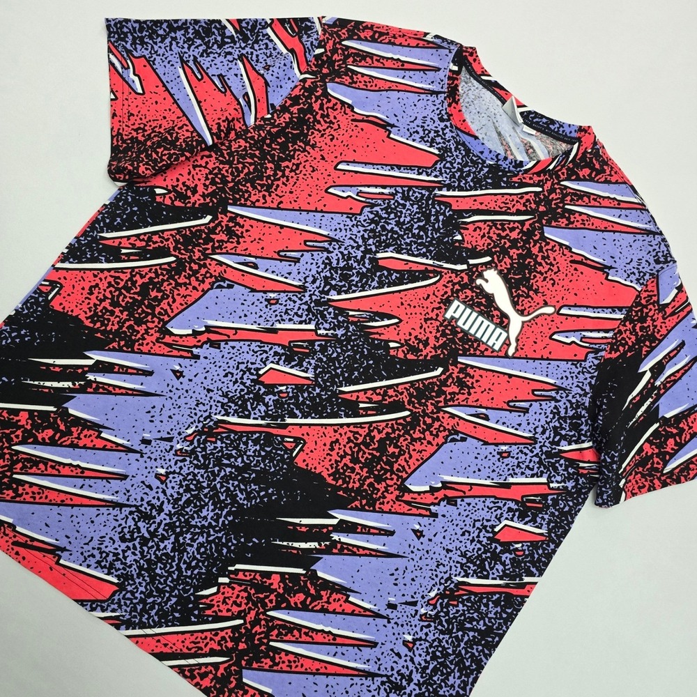 Puma Mens XXL Graphic T-Shirt Red Purple Black 90s Retro Print 537146-23